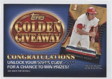 2012 Topps - Golden Giveaway Code Cards #GGC-16 - Johnny Bench