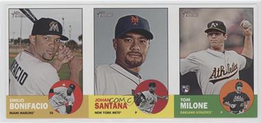 2012 Topps Heritage - Boxloader Ad Panel #BSM - Emilio Bonifacio, Johan Santana, Tom Milone