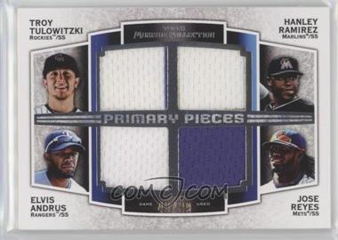 2012 Topps Museum Collection - Primary Pieces Four Player Quad Relics #PPFQR-TRAR - Troy Tulowitzki, Hanley Ramirez, Elvis Andrus, Jose Reyes /99