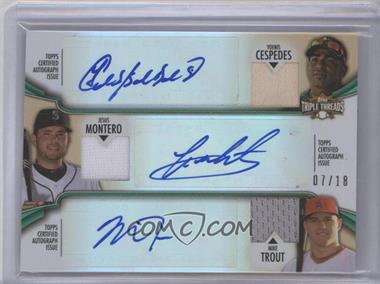 2012 Topps Triple Threads - Autograph Relic Combos - Emerald #TTARC-9 - Yoenis Cespedes, Jesus Montero, Mike Trout /18