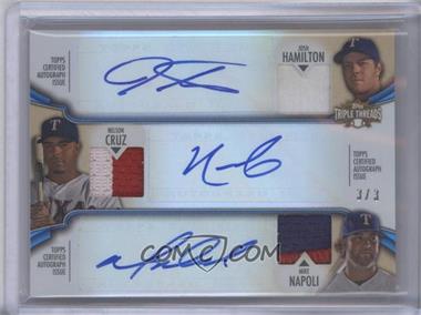 2012 Topps Triple Threads - Autograph Relic Combos - Sapphire #TTARC-2 - Josh Hamilton, Nelson Cruz, Mike Napoli /3