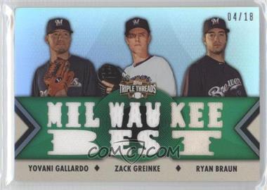 2012 Topps Triple Threads - Relic Combos - Emerald #TTRC-57 - Yovani Gallardo, Zack Greinke, Ryan Braun /18