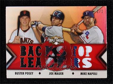 2012 Topps Triple Threads - Relic Combos - Ruby #TTRC-33 - Buster Posey, Joe Mauer, Mike Napoli /1
