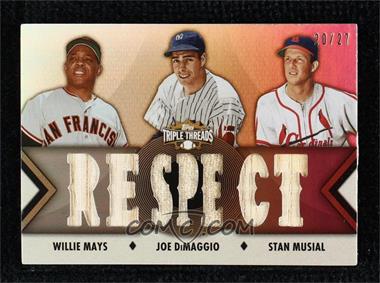 2012 Topps Triple Threads - Relic Combos - Sepia #TTRC-16 - Willie Mays, Stan Musial, Joe DiMaggio /27
