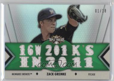 2012 Topps Triple Threads - Relics - Emerald #TTR-36 - Zack Greinke /18