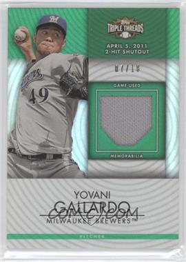 2012 Topps Triple Threads - Unity Relics - Emerald #TTUR-215 - Yovani Gallardo /18