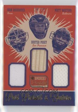 2013 Panini America's Pastime - Past Present & Future Materials - Gold #PF-IR - Ivan Rodriguez, Buster Posey, Matt Wieters /25