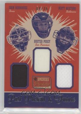 2013 Panini America's Pastime - Past Present & Future Materials #PF-IR - Ivan Rodriguez, Buster Posey, Matt Wieters /75