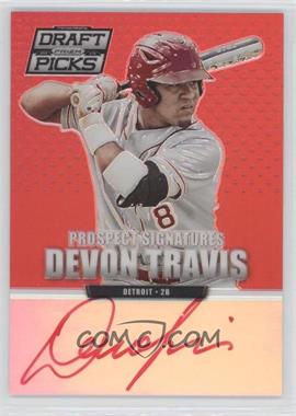 2013 Panini Prizm Perennial Draft Picks - Prospect Signatures - Red Prizm #98 - Devon Travis /100