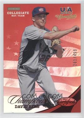 2013 Panini USA Baseball Champions - [Base] - Certified National Team Mirror Red #126 - David Berg /499