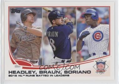 2013 Topps - [Base] #272 - League Leaders - 2012 NL Runs Batted In Leaders (Chase Headley, Ryan Braun, Alfonso Soriano)