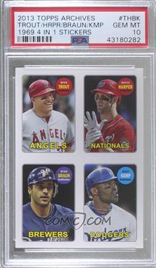 2013 Topps Archives - 1969 4-In-1 Stickers #69S-THBK - Mike Trout, Bryce Harper, Ryan Braun, Matt Kemp [PSA 10 GEM MT]