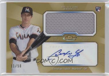 2013 Topps Finest - Autograph Jumbo Relic Rookie Refractor - Gold #AJR-CY - Christian Yelich /50