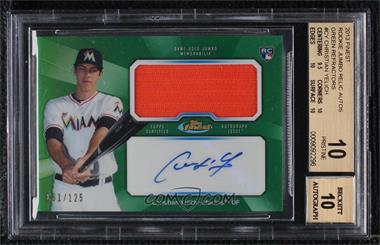 2013 Topps Finest - Autograph Jumbo Relic Rookie Refractor - Green #AJR-CY - Christian Yelich /125 [BGS 10 PRISTINE]
