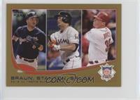 2012 NL Home Run Leaders (Ryan Braun, Giancarlo Stanton, Jay Bruce) #/62