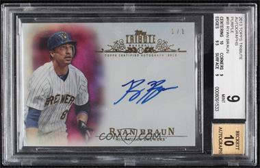 2013 Topps Tribute - Autograph - Purple #TA-RB - Ryan Braun /1 [BGS 9 MINT]