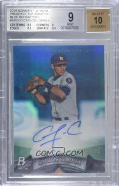 2014 Bowman Platinum - Autographed Prospects - Blue Refractor #AP-CCO - Carlos Correa /199 [BGS 9 MINT]