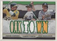 Yoenis Cespedes, Jarrod Parker, Josh Donaldson #/18