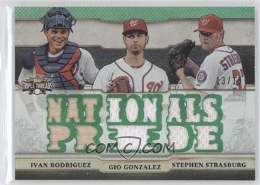 2014 Topps Triple Threads - Relic Combos - Emerald #TTRC-RGS - Ivan Rodriguez, Gio Gonzalez, Stephen Strasburg /18