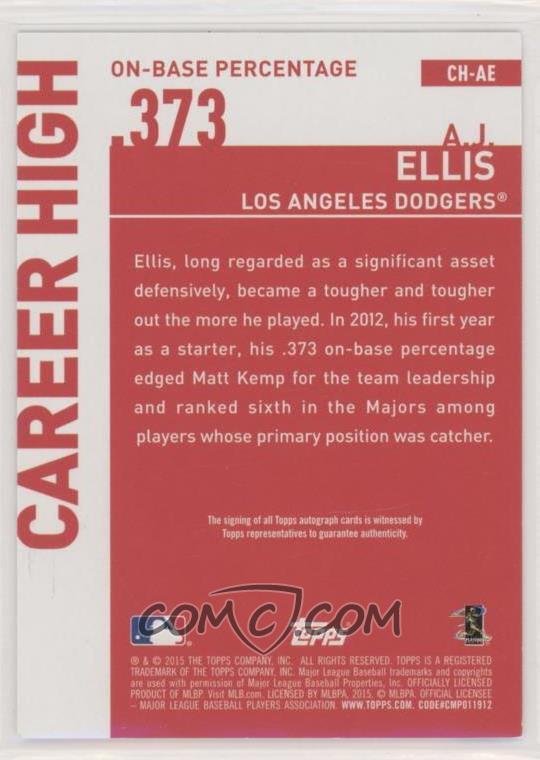 15 Topps Career High Autographs Ch Ae A J Ellis 15 Topps Career High Autographs Ch Ae A J Ellis