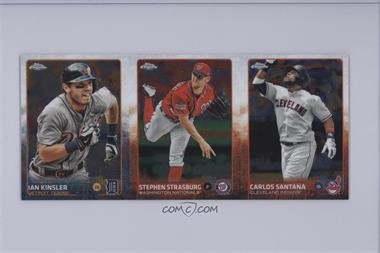 2015 Topps Chrome - Topps Vault 3 Card Strips #93/23/97 - Ian Kinsler, Stephen Strasburg, Carlos Santana