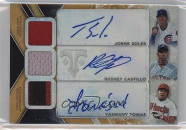 2015 Topps Triple Threads - Auto Relic Combos - Gold #TTARC-SCT - Yasmany Tomas, Jorge Soler, Rusney Castillo /9