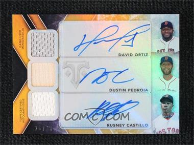 2015 Topps Triple Threads - Auto Relic Combos - Sepia #TTARC-OPC - Dustin Pedroia, Rusney Castillo, David Ortiz /27