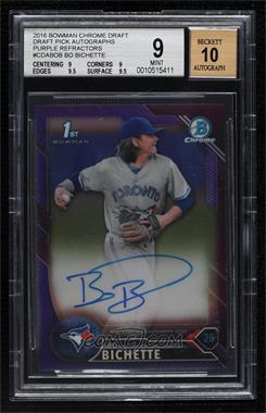 2016 Bowman Draft - Chrome Draft Pick Autographs - Purple Refractor #CDA-BOB - Bo Bichette /250 [BGS 9 MINT]