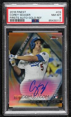 2016 Topps Finest - Firsts Autographs - Gold Refractor #FFA-CS - Corey Seager /50 [PSA 8 NM‑MT]