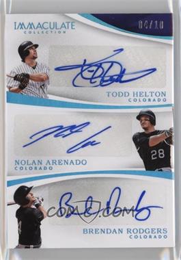 2017 Panini Immaculate Collection - Immaculate Triple Signatures - Blue #TS-HAR - Nolan Arenado, Brendan Rodgers, Todd Helton /10