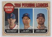 League Leaders - Corey Kluber, J.A. Happ, Rick Porcello (Porsello on Back)