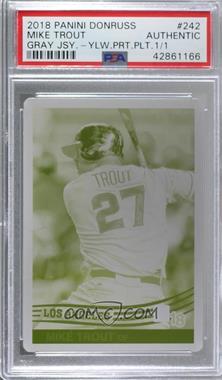 2018 Panini Donruss - [Base] - Printing Plate Yellow #242.2 - Retro 1984 Variations - Mike Trout (Grey Jersey) /1