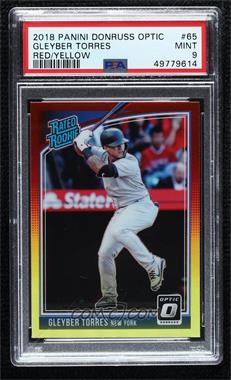 2018 Panini Donruss Optic - [Base] - Red and Yellow Prizm #65.1 - Rated Rookie - Gleyber Torres ("New York") [PSA 9 MINT]