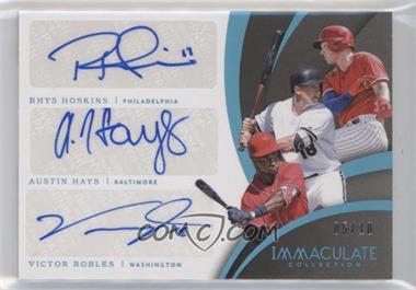 2018 Panini Immaculate Collection - Immaculate Triple Signatures - Blue #TS-HHR - Austin Hays, Rhys Hoskins, Victor Robles /10