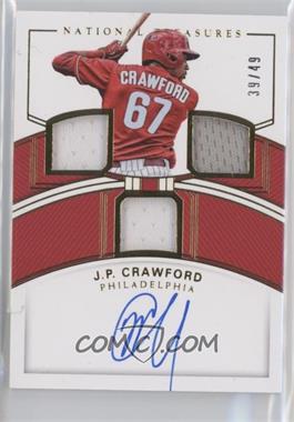 2018 Panini National Treasures - Rookie Triple Material Ink - Gold #RTM-JC - J.P. Crawford /49