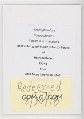 2018 Topps Chrome - Rookie Autographs - Purple Refractor #RA-HB - Harrison Bader /250 [Being Redeemed]