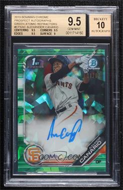 2019 Bowman Chrome - Prospects Autographs - HTA Green Atomic Refractor #CPA-AC - Alexander Canario /99 [BGS 9.5 GEM MINT]