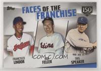 Francisco Lindor, Bob Feller, Tris Speaker #/150