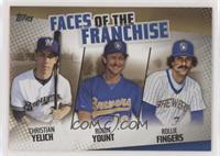 Christian Yelich, Robin Yount, Rollie Fingers #/50