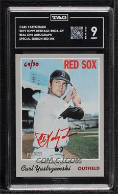 2019 Topps Heritage High Number - Real One Autographs - Red Ink #ROA-CY - Carl Yastrzemski /70 [TAG 9 MINT]
