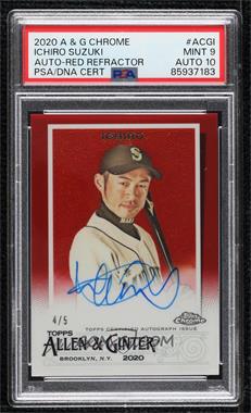 2020 Topps Allen & Ginter Chrome - Chrome Allen & Ginter Autographs - Red Refractor #ACG-I - Ichiro /5 [PSA 9 MINT]