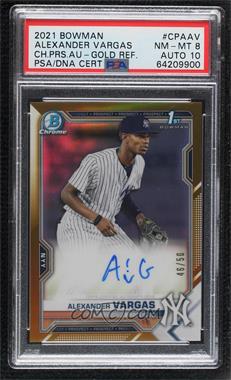 2021 Bowman - Chrome Prospects Autographs - Gold Refractor #CPA-AV - Alexander Vargas /50 [PSA 8 NM‑MT]