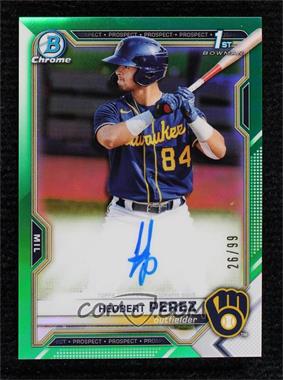 2021 Bowman - Chrome Prospects Autographs - Green Refractor #CPA-HP - Hedbert Perez /99