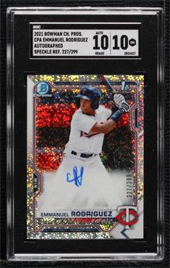 2021 Bowman Chrome - Prospect Autographs - Speckle Refractor #CPA-ERO - Emmanuel Rodriguez /299 [SGC 10 GEM]