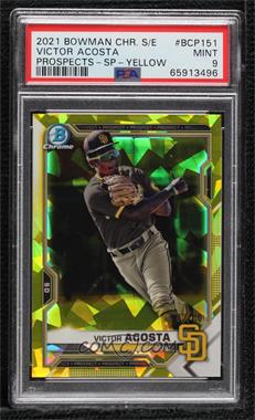 2021 Bowman Chrome Sapphire Edition - Chrome Prospects - Yellow Refractor #BCP-151.2 - Image Variation - Victor Acosta (Brown Jersey) /50 [PSA 9 MINT]