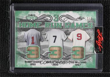 2021 Leaf Lumber - 3 Home Run Games Relics - Emerald #3HRG-02 - Bobby Doerr, Mickey Mantle, Ted Williams /1 [Uncirculated]