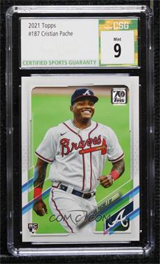 2021 Topps - [Base] #187.1 - Cristian Pache (Vertical, White Jersey) [CSG 9 Mint]