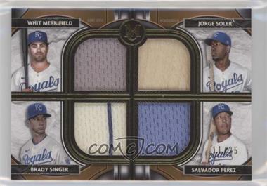 2021 Topps Museum Collection - Four-Player Primary Pieces Quad Relics - Gold #FPR-MSSP - Salvador Perez, Brady Singer, Jorge Soler, Whit Merrifield /25