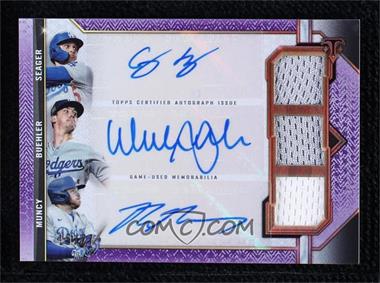 2021 Topps Triple Threads - Autograph Relic Combos - Amethyst #ARC-SBM - Corey Seager, Walker Buehler, Max Muncy /27