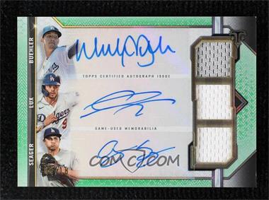 2021 Topps Triple Threads - Autograph Relic Combos - Emerald #ARC-BLS - Gavin Lux, Walker Buehler, Corey Seager /18